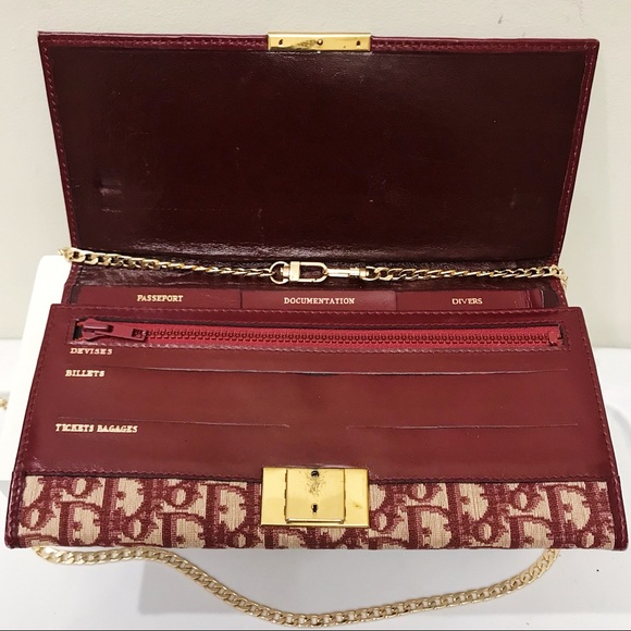 Christian Dior Red Monogram Logo Oblique Canvas Leather Clutch Shoulder Bag - Picture 8 of 10